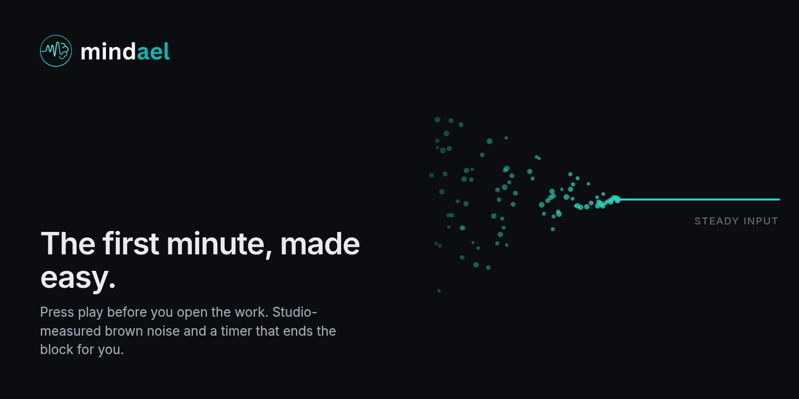 Mindael app for ADHD focus with studio-measured brown noise and a work timer, free on the App Store