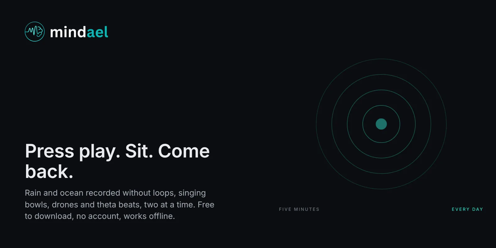 Mindael as a mindfulness app, playing a steady sound for a five-minute daily sit, free on the App Store