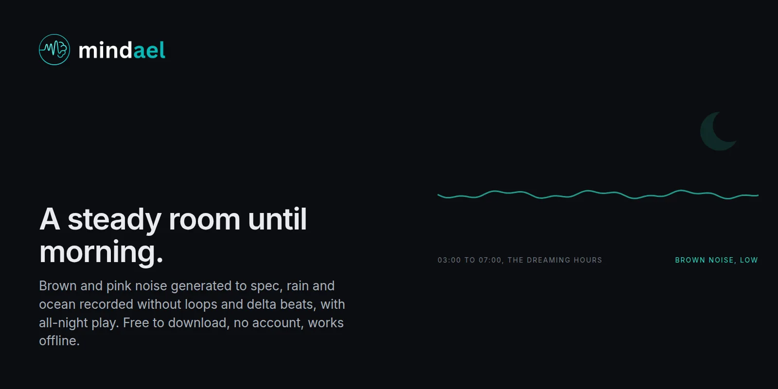 Mindael app playing brown noise and rain all night for calmer sleep after vivid dreams, free on the App Store