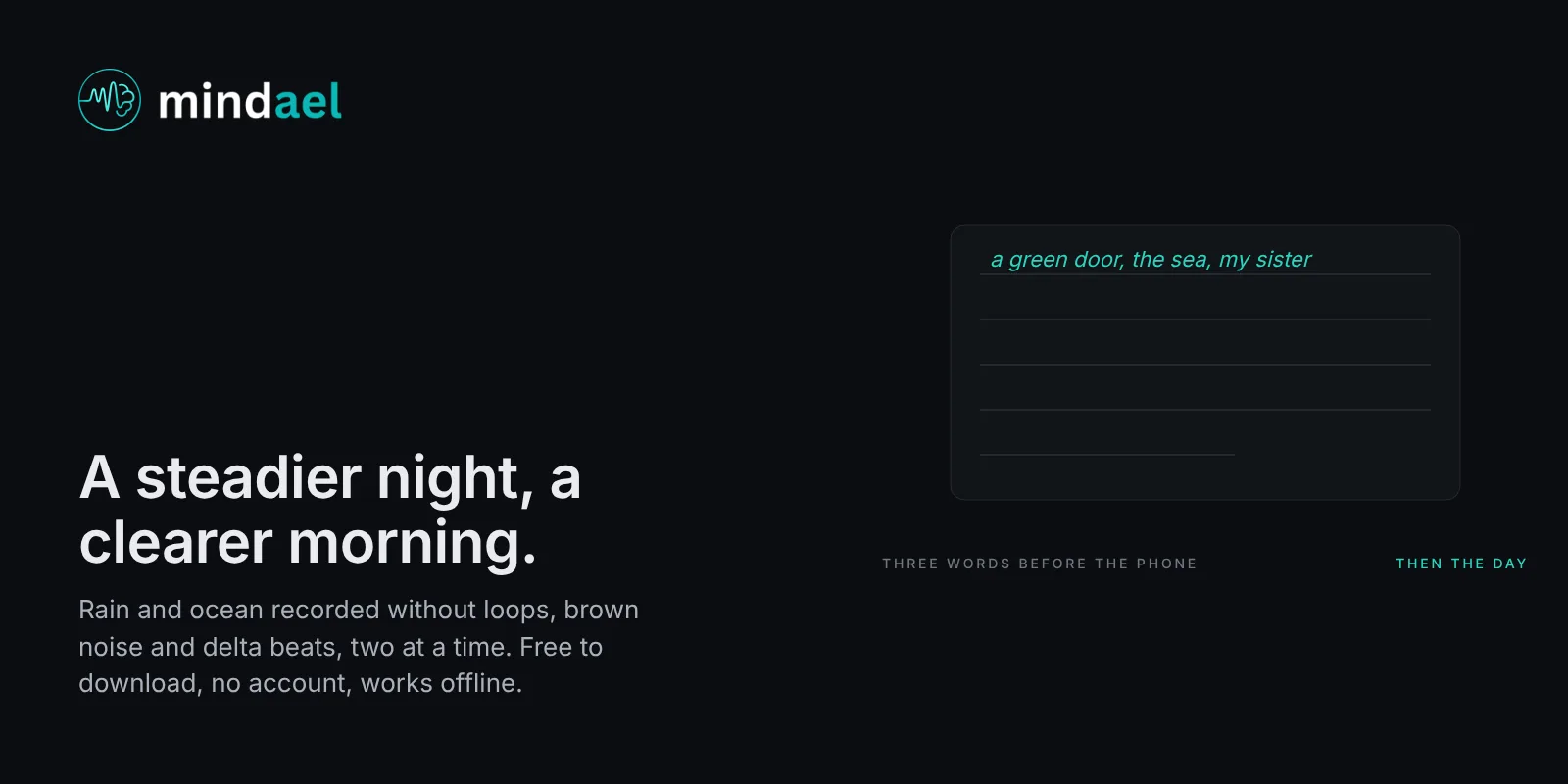 Mindael app playing rain at night before a morning of writing down dreams, free on the App Store