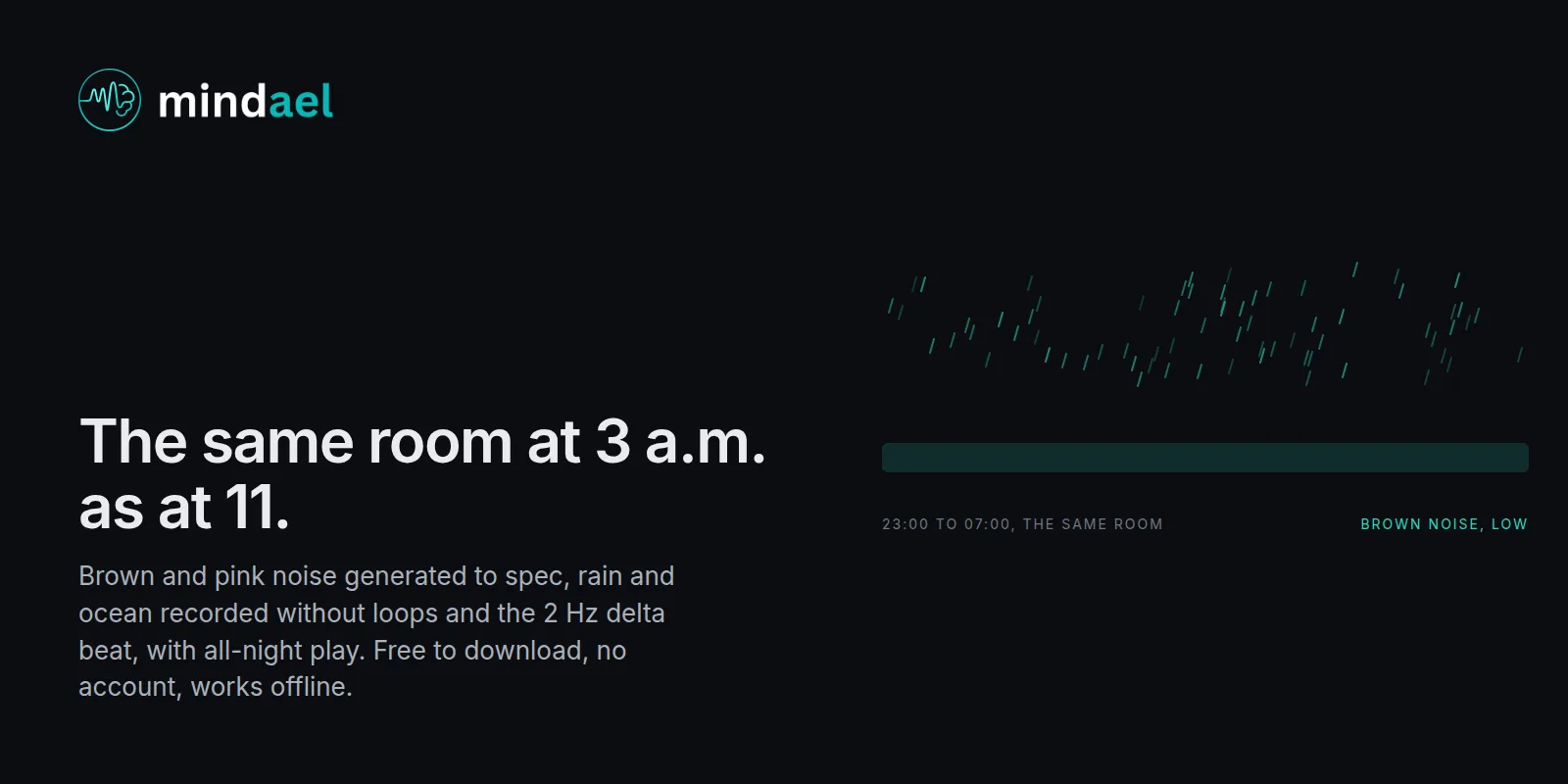 Mindael app playing brown noise and rain all night for perimenopause sleep, free on the App Store