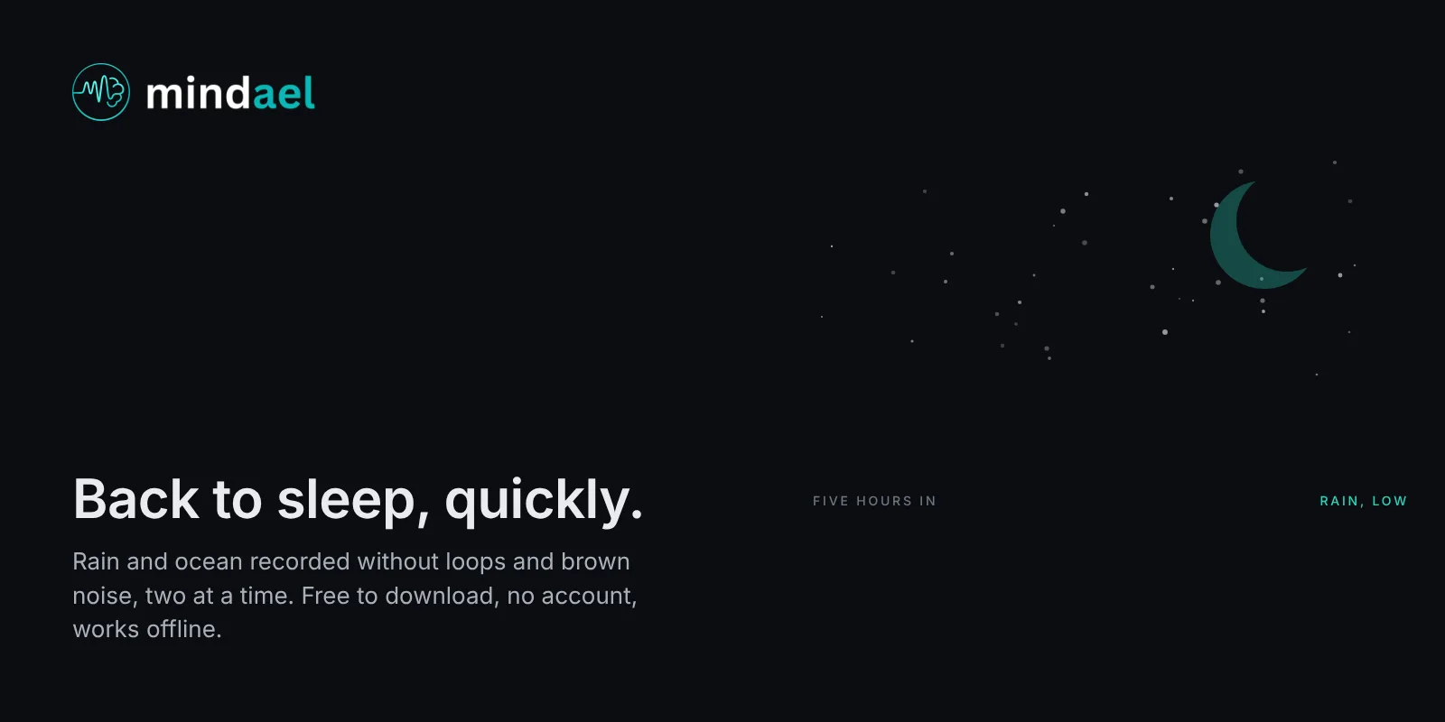 Mindael app playing low rain for falling back asleep during lucid dream practice, free on the App Store