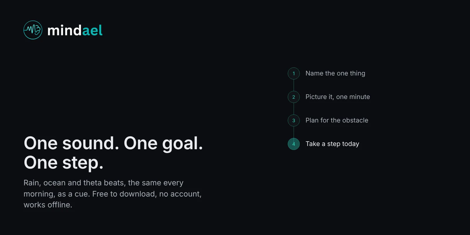 Mindael app playing rain under a five-minute morning goal practice, free on the App Store