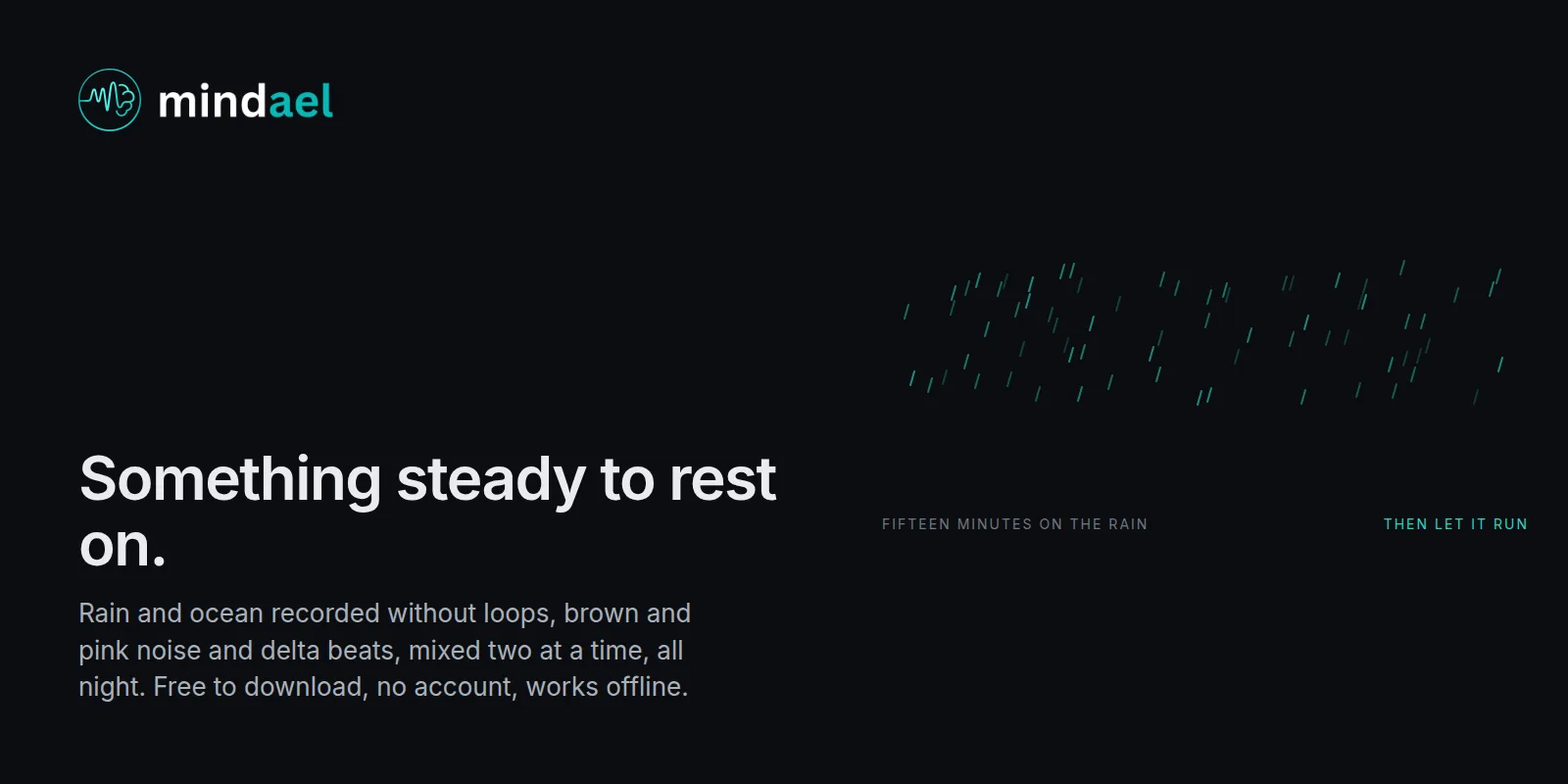 Mindael app playing rain for a bedtime meditation for sleep, free on the App Store