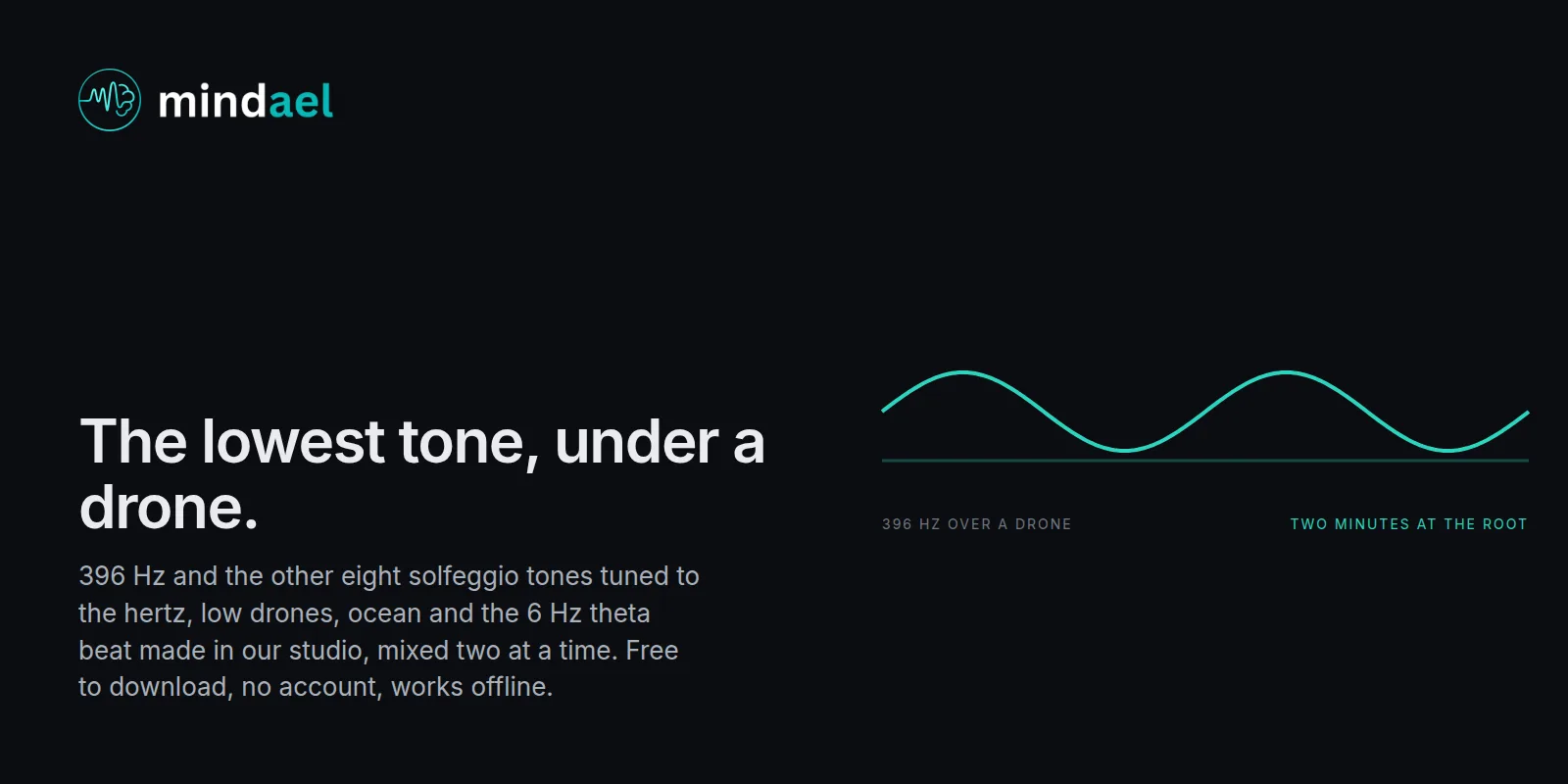 Mindael app playing the 396 Hz root chakra tone over a low drone, free on the App Store