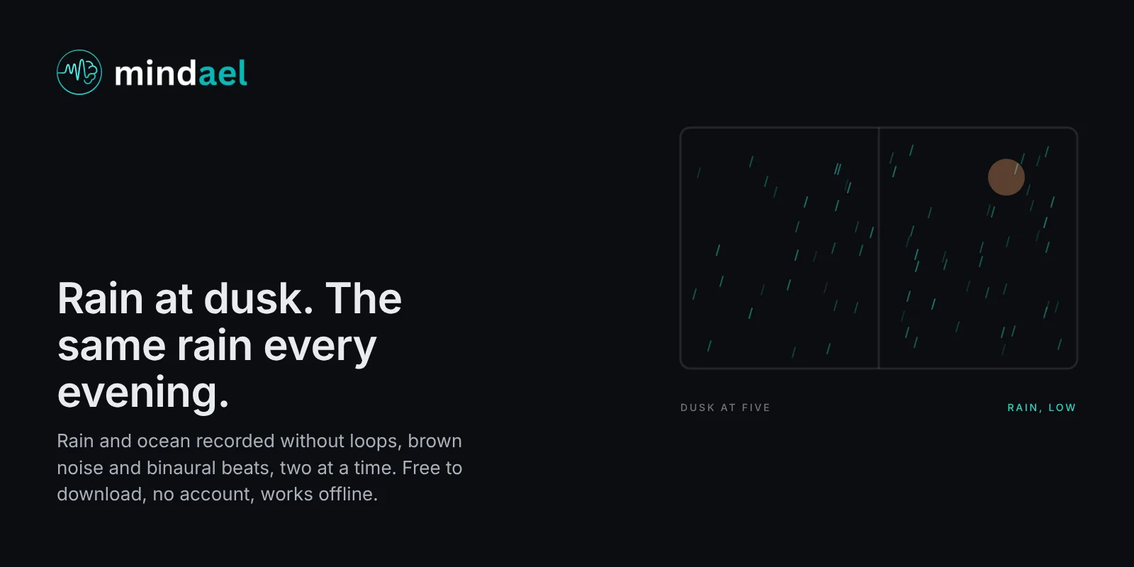 Mindael app playing rain on an autumn evening as relaxing music for darker evenings, free on the App Store