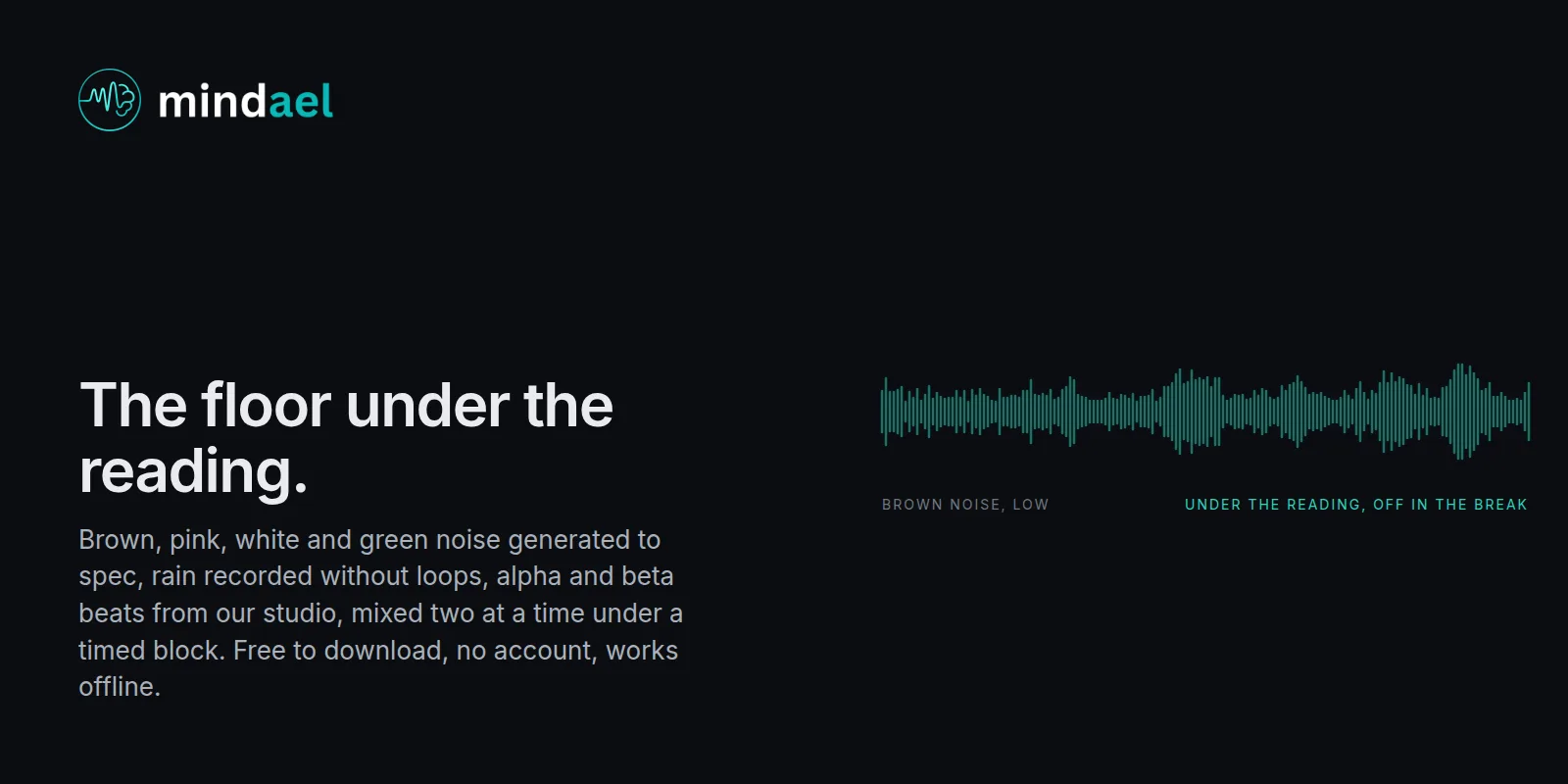 Mindael app with brown noise under a study session, free on the App Store