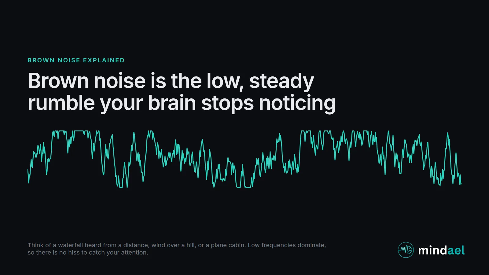 What is brown noise: a deep, low-frequency brown noise waveform with the heading explaining it is the rumble your brain stops noticing